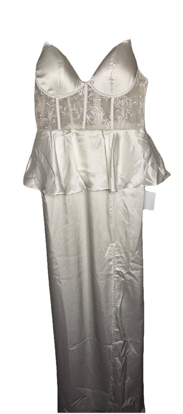 NWT Lulu's Darling Romance White Tulle Floral Applique Bustier Midi Dress SZ L